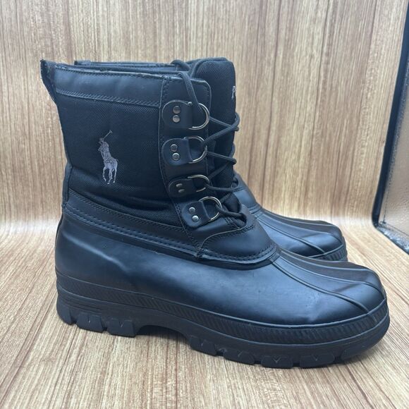 Polo Ralph Lauren Crestwick Duck Boot Black Mens 12 D Rain Snow Hunting NICE - Picture 1 of 15